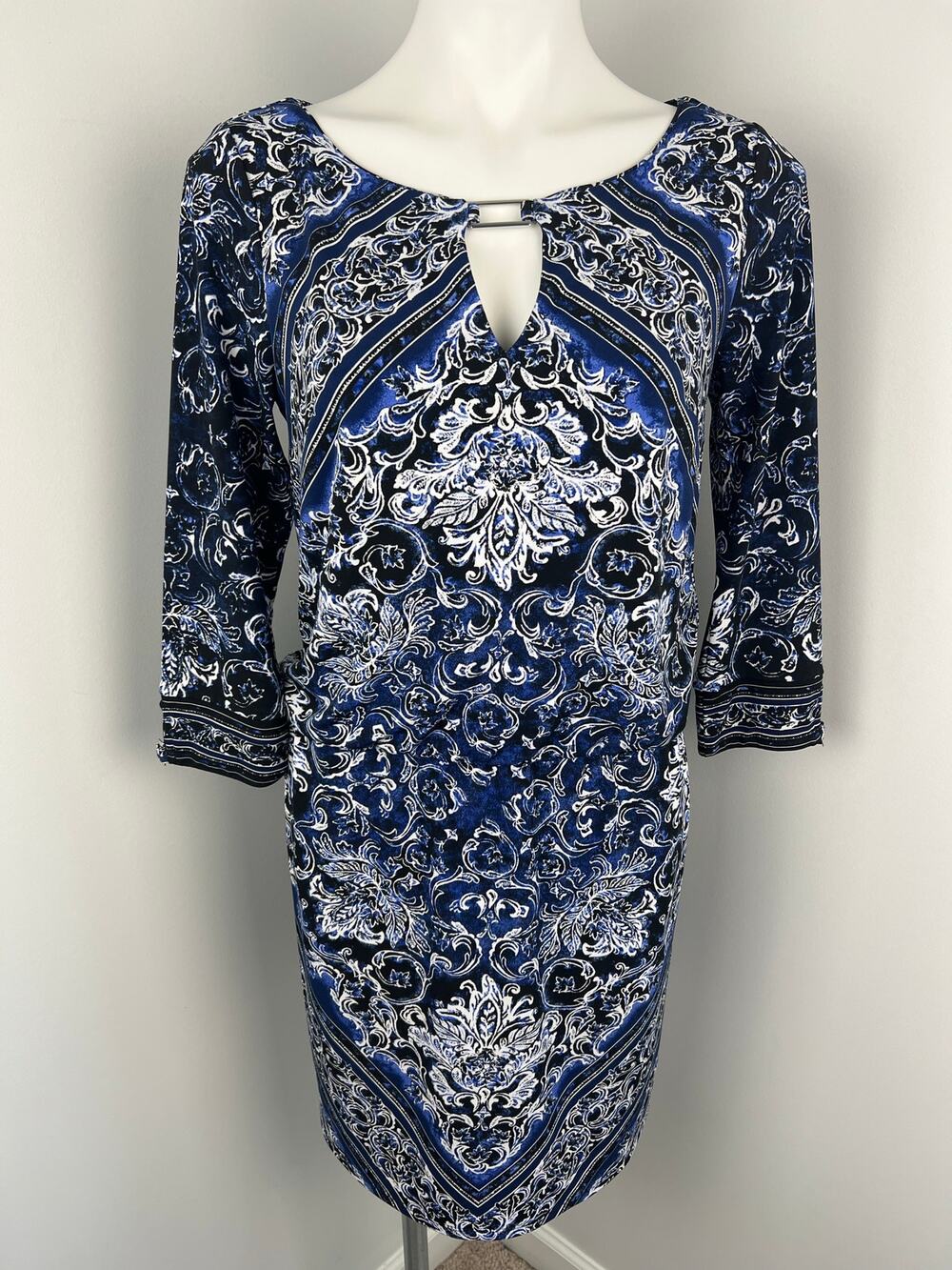 White House Black Market Black Paisley Jersey Stretch Career Dress Small